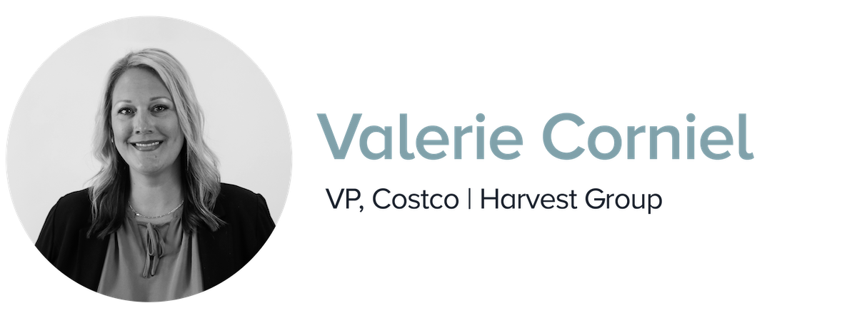 black and white image of Valerie Corniel, VP of Costco at Harvest Group