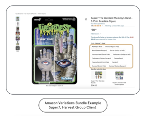 Amazon Variation Example for Harvest Group Amazon Client Super 7. Product Listing is "Super7 The Weirdest Mummy's Hand - 3.75 in Reaction Figure"