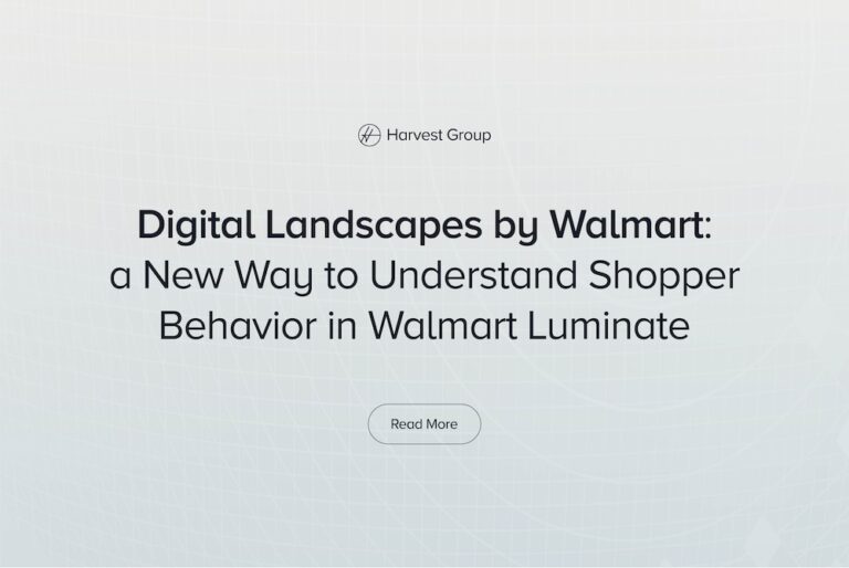Harvest Group logo with text reading "Digital Landscapes by Walmart: a New Way to Understand Shopper Behavior in Walmart Luminate"
