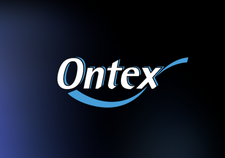 Ontex Logo on dark purple to black gradient background